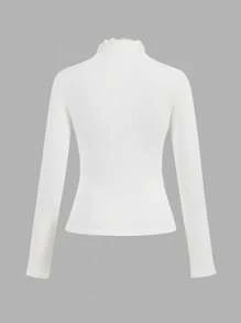 SHEIN EZwear 2 件套女士休闲黑白针织 T 恤，带保暖衬里，秋装冬装女士冬季上衣女士高领上衣高领上衣修身上衣女士长袖上衣，女士秋装 - 黑與白 - 查看 7