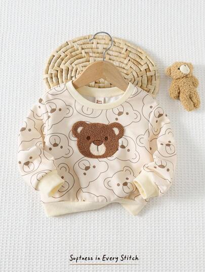 Cozy Pixies Baby Girl Cartoon Bear Pattern Knitted Soft Crew Neck Long Sleeve Pullover Sweatshirt,In Fall/Winter Baby Neutral Clothing Baby Boy Long Sleeve Clothes Baby Bear Clothes