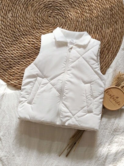SHEIN Vintaside Kids Toddler Boys' Padded Vest Jacket, Comfortable, Fashionable, Minimalist, Cute & Versatile, Autumn/Winter Fall