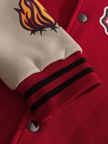 Manfinity Roghcode Men's Solid Color Letter Print Patchwork Long Sleeve Casual Baseball Jacket, Red Varsity Jacket, Red Graphic Jacket, For Fall - Multicolor - View 4