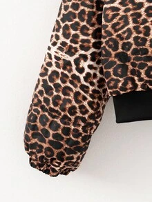 2-In-1 Black Leopard Print Padded Coat For Teen Girl Minimalist, Comfortable And Fashionable, Short Style, Suitable For Pre-Teen Girls Fall Winter - Multicolor - View 7