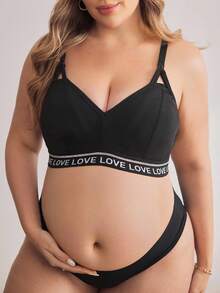 SHEIN BloomMama Plus Size Letter Knit Band Comfortable Front Opening Maternity Nursing Bra