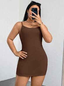 SHEIN Essnce 大码女装春夏时尚休闲舒适高弹力基础款日常百搭多色长款吊带背心3件装，外出上衣，夏季，度假，外出上衣，简约风格 - 彩色 - 查看 6