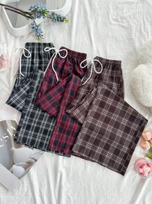 Dream Adore 3 pièces Set: Pantalon de pyjama à jambe large à imprimé écossais tissé, pantalon de détente pour dormir, vêtements d'automne - Multicolore - Voir 6