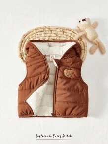 Cozy Pixies Newborn Baby Boy Cartoon Bear Print Hooded Sleeveless Fleece Cardigan,In Fall/Winter - Apricot - View 3