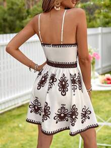 KARISMINA 女式复古印花无袖连衣裙，春夏 - 棕色 - 查看 2