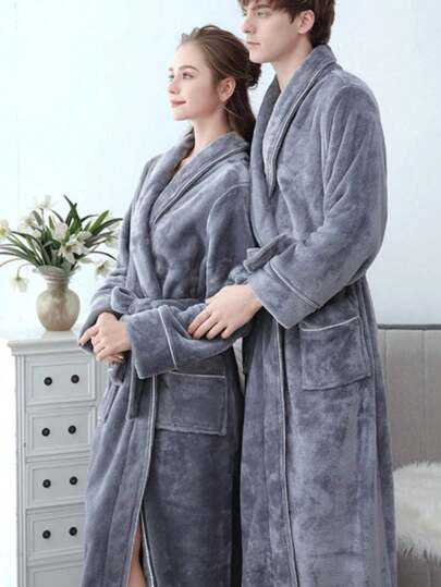 SHEIN 超柔软珊瑚绒浴袍 - 速干、不掉毛、透气 | 男女皆宜 | 现代设计