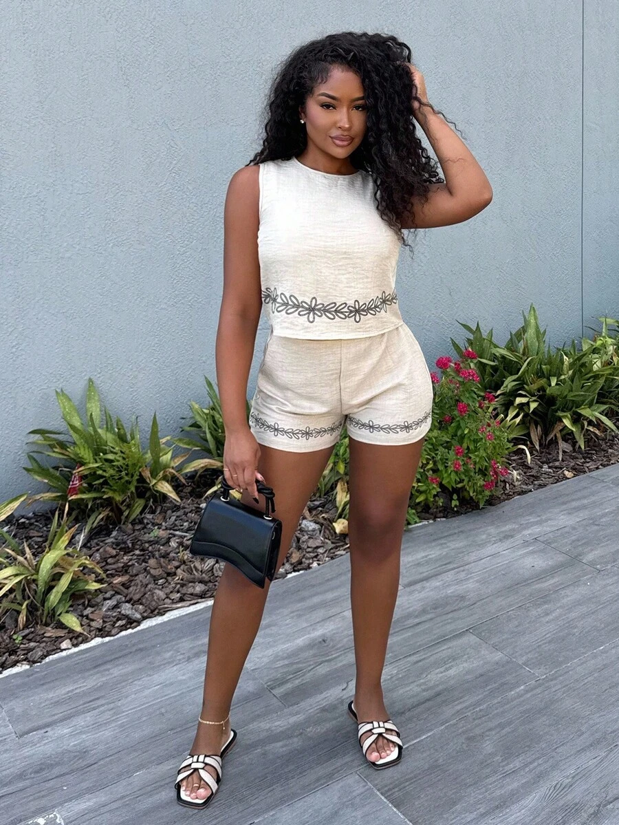 Alexandranx Conjunto de dos piezas de mujer tejido, casual, de verano, para vacaciones - Albaricoque - Ver 1