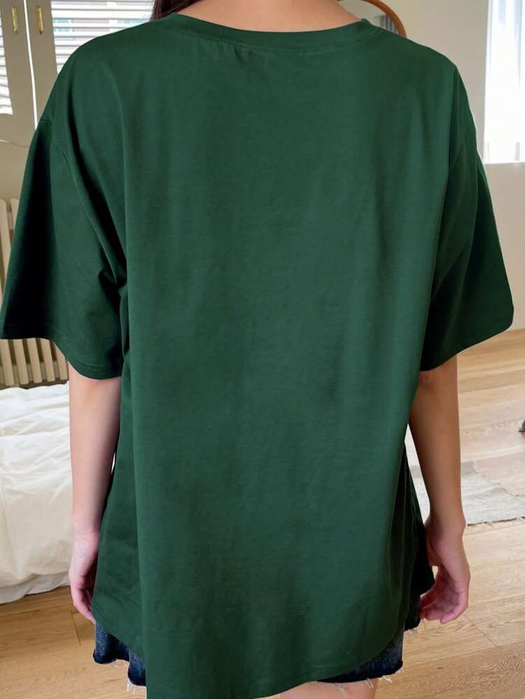 Duck Embroidery Drop Shoulder Tee Summer Oversized T-Shirt