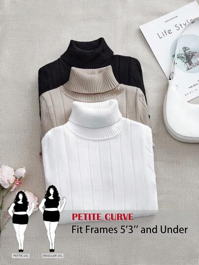 SHEIN PETITE CURVE Conjunto de 3 piezas de suéter casual cálido y clásico para mujer de talla grande, otoño/invierno