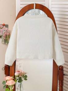 SHEIN Young Girl Fashionable Bow Knit Cardigan , Long Sleeve Open Front Cardigan With Bows Winter Fall - White - View 2