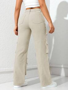 SHEIN ICON 休闲百搭纯色直筒工装牛仔裤 - 灰色 - 查看 2