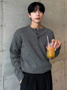 DAZY 男士半拉链圆领深灰色花卉针织毛衣，秋季 - 灰色 - 查看 1