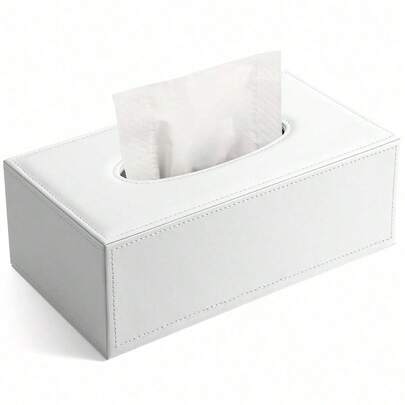 SHEIN White Grid Rectangular Large Tissue Box With Black Background PU Leather Napkin Extraction