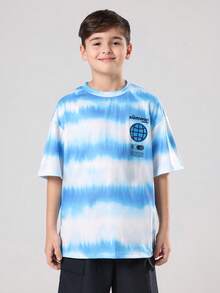 SUMWON Studios Los Angeles T-Shirt California Streetwear Tie Dye Pattern Summer Holiday Casual Tee Youth Urban Fashion Globe Logo Design - Blue - View 3
