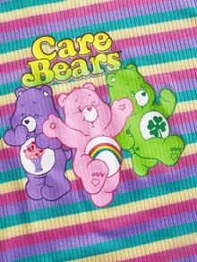 SHEIN X Care Bears 女式休闲可爱条纹熊印花长袖修身T恤