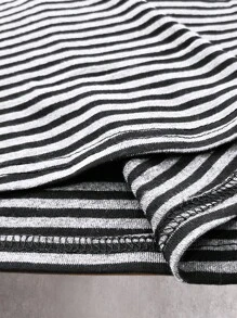 SHEIN EZwear 女式休闲条纹 V 领插肩袖短袖 T 恤，夏季 - 灰色 - 查看 5