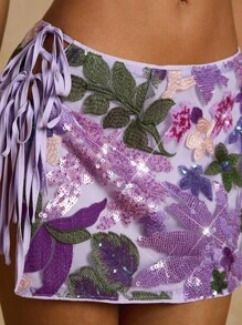 Glamine Váy mini sequin nhiều màu sắc có dây buộc eo, tiệc nghỉ dưỡng lãng mạn trên bãi biển - Nhiều màu - Xem 7