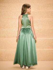 Elegant Sage Green Summer Wedding Dress For Tween Girls,Flower Girl Prom Evening Party Gown - Green - View 2