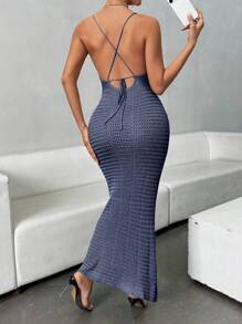 Islaluna Women's Solid Color 3D Floral Decor Fitted Elegant Camisole Knit Dress Knitted Sweater