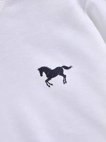 2-częściowy zestaw bluz dla chłopców, jesień/zima, nowy, bluza z okrągłym dekoltem, długie spodnie z nadrukiem cyfrowym, biała bluza z okrągłym dekoltem i zabawnym nadrukiem konia, kontrastowy nadruk cyfrowy na rękawach, długie spodnie z mankietami z nadrukiem cyfrowym, wygodny i stylowy, luźny swobodny styl, strój rodzinny, zestaw dla rodzeństwa