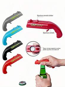 SHEIN 1pc Amusing Cap Gun Shaped Bottle Opener With Corkscrew - Multi-Functional Party Accessory For Effortless Beer Bottle Opening, Wine Cork Removal, And Fun Entertainment - Perfect For Home Bar, Party, And Wedding Favors, For Outdoor, Camping
