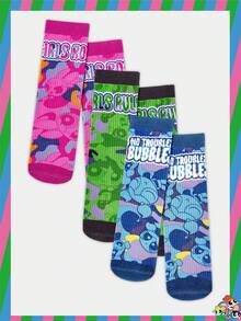 THE POWERPUFF GIRLS X SHEIN Stylish Cartoon & Letter Pattern Mid-Calf Socks - Multicolor - View 1