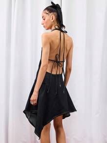 COUREZ 不对称牛仔吊带连衣裙/Y2K迷你连衣裙 可爱秋季女装 秋季外出穿搭 外出连衣裙 婚礼宾客连衣裙 约会之夜穿搭 女装 - 深色水洗藍 - 查看 5