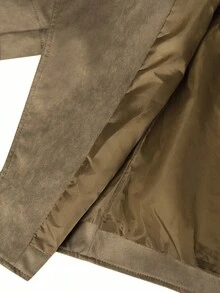 Chiquease Khaki Suede Casual Minimalist Zip-Up Jacket, Fashionable High-End Versatile Streetwear Style For Women - Khaki - View 7