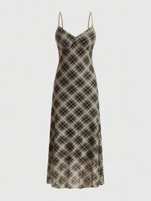 ROMWE Fairycore Đầm Sọc ca rô Giải trí - màu xanh lá - Xem 2