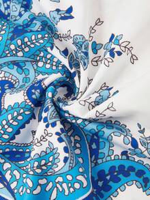 Ellevyn Women's Floral Print Shirt And Pants Two Pieces Set, Elegant And Graceful - Blue and White - View 8