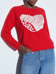 Maija Áo len chui đầu cổ tròn tay dài cho nữ, giản dị và thời trang để mặc hàng ngày, lễ hội - Đỏ - Xem 2