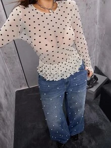 SHEIN EZwear Pantalones acampanados de cintura alta y sueltos de color claro con estilo retro para mujer