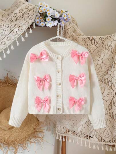 SHEIN Girls' Fashionable Butterfly Knit Cardigan Sweater, Long Sleeve Open Front Jacket Little Girl Cardigan Girls Cardigan With Bows Kids Sweaters For Girls Button Baby Girl Sweater Toddler Girl Cardigan Toddler Girls Sweater Young Girls Fall Outfits Young Girls Winter Clothes Kids Fall Clothes Girls Craft Sweater