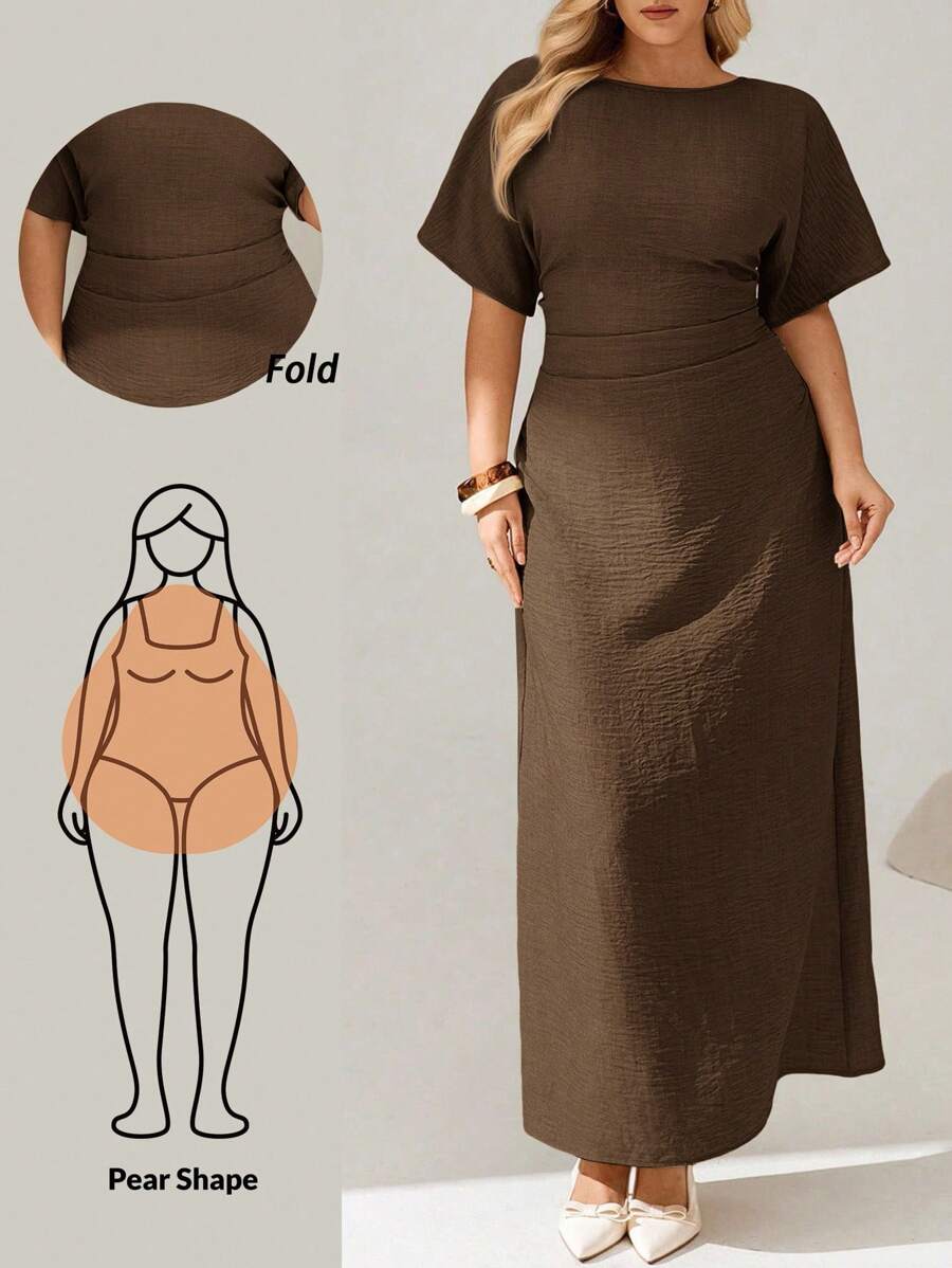 Auralis Plus-Size Summer Solid-Colored Linen Dress For Ladies, Short-Sleeved Long Dress, Summer Ladies' Dress Dresses For Women Summer Vacation Dress Casual Dresses For Woman,Modest Dresses For Women Spring - Brown - View 1