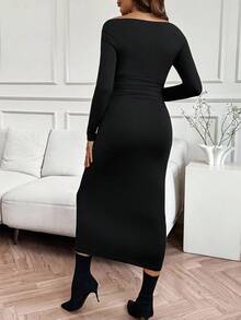 SHEIN Fall Clothes,Autumn Clothes,Maternity Autumn Clothes Maternity Elegant, Homewear, Fashionable Long Sleeve Maternity Midi Dress Maternity Dress Black Maternity Dress Pregnancy Dress Off The Shoulder Maternity Dress