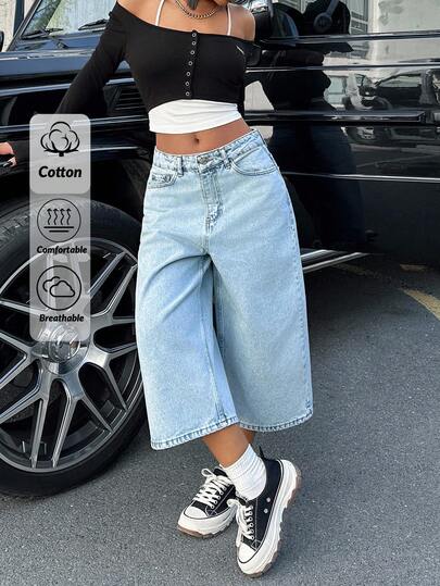 CasuGlow Short en jean délavé taille basse pour femmes