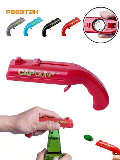 SHEIN 1pc Amusing Cap Gun Shaped Bottle Opener With Corkscrew - Multi-Functional Party Accessory For Effortless Beer Bottle Opening, Wine Cork Removal, And Fun Entertainment - Perfect For Home Bar, Party, And Wedding Favors, For Outdoor, Camping