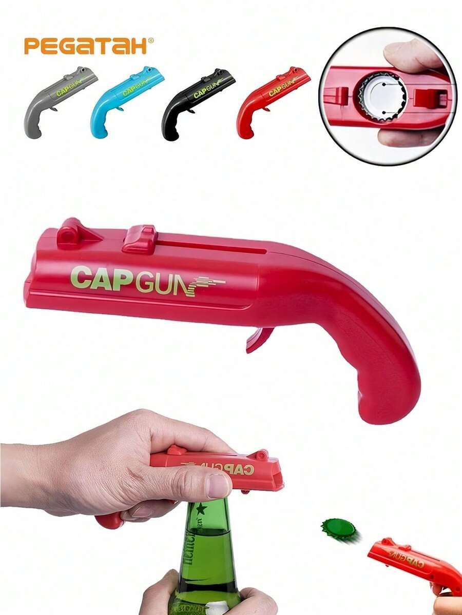SHEIN 1pc Amusing Cap Gun Shaped Bottle Opener With Corkscrew - Multi-Functional Party Accessory For Effortless Beer Bottle Opening, Wine Cork Removal, And Fun Entertainment - Perfect For Home Bar, Party, And Wedding Favors, For Outdoor, Camping