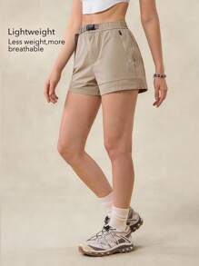 OutZeal 女士户外短裤，夏季徒步露营旅行防水弹力口袋设计，可调节腰带 - 卡其色 - 查看 3