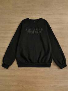 INAWLY 时尚街头休闲泡沫标语印花宽松圆领长袖运动衫 - 黑色 - 查看 4