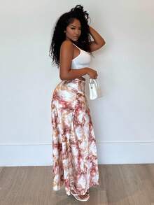 Alexandranx Women Elegant Versatile A-Line Midi Skirt With Dot Print Maxi Satin Women Outfit, Women S Clothes - Coffee Brown - View 6