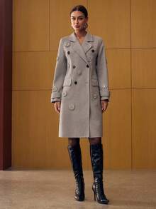 MOTF PREMIUM WOOL RHINESTONE DETAIL DOUBLE BREASTED PLACKET OVERCOAT - Grey - View 5