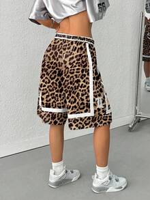 Short con cintura de cordón con estampado de leopardo de moda para mujer, de verano