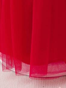Glamorique Kids Baby Girls' Long Sleeve Dress,Mesh Patchwork Puff Ruffle Collar,Dark Red Autumn Elegant Birthday Christmas Dress Fall Winter,Cute And Sweet - Red - View 5