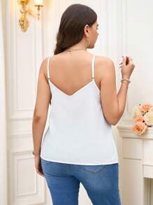 Reflora 大碼夏季休閒拼接蕾絲背心上衣 - 白色 - 查看 3