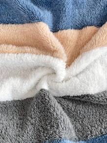 INAWLY Plus Size Women Loose Casual Fluffy Color Block Hooded Jacket, Autumn/Winter Fall - Blue - View 4