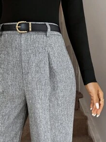 Easowa Quần dài xếp ly thanh lịch màu xám cho nữ có túi, mùa thu/đông - Xám - Xem 6