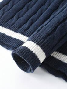 Manfinity Hypemode Áo len dệt kim viền tương phản thường ngày cho nam, Áo len dệt kim cáp màu xanh navy cho nam mùa thu/đông, Áo len cổ chữ V cho nam, Áo len dệt kim cáp chui đầu cho nam, Áo len màu xanh navy cho nam, Áo len cricket cho nam, Áo len dệt kim cáp cổ chữ V cho nam, Áo chui đầu cho nam, Áo len chui đầu cổ chữ V màu xanh navy - Màu xanh hải quân - Xem 4