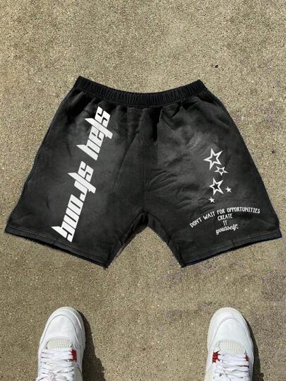 SHEIN Pantalones cortos con estampado de pistola de aerosol en estilo casual de ropa urbana para niño preadolescente, adecuados para ir y venir, la escuela, salidas casuales diarias, ropa deportiva, primavera/verano